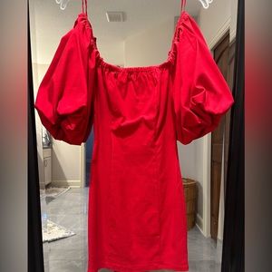 Red puff sleeve mini dress size S